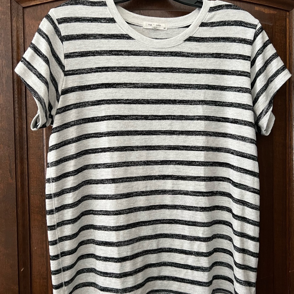 rag & bone Black and White Striped Short Sleeve Tee